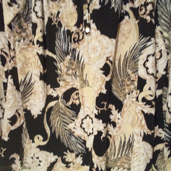 Belle Kim Gravel Blouse Women S Long Sleeve Soft Stretch Pattern Black Tan - Picture 5 of 15